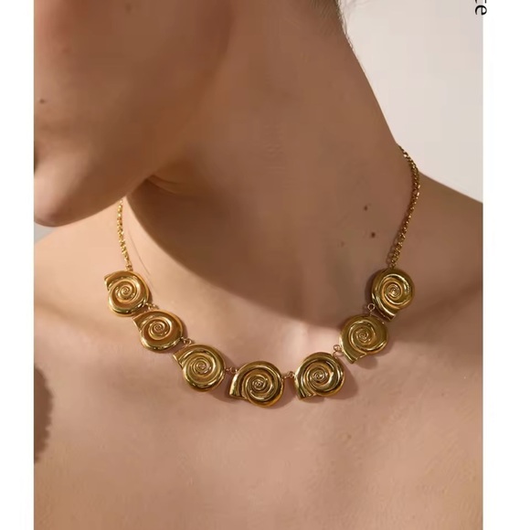 Gold Swirl Statement Necklace – Stainless Steel, Real Gold Plated - Picture 4 of 17